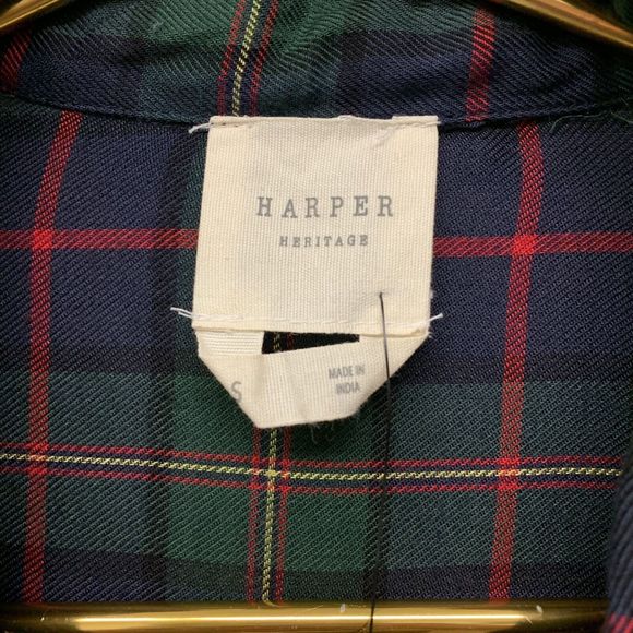 Harper Heritage Francesca's Plaid Button Down Shirt Size Small Green‎ Navy NWT - Picture 7 of 8